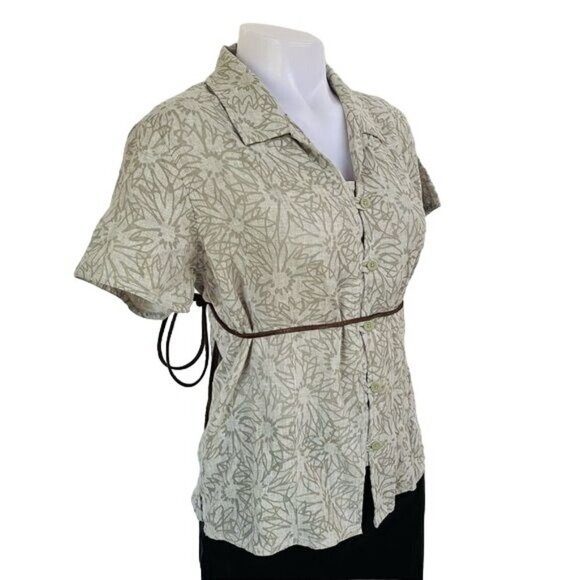 Woolrich Floral Linen Button Down Blouse Shirt Size M - Picture 4 of 12
